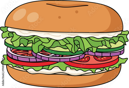 Delicious Bagel Sandwich with Fresh Vegetables and Creamy Spread.