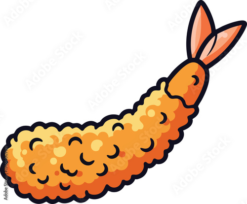Delicious golden fried shrimp tempura cartoon illustration.