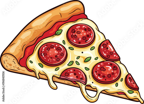 Delicious Pepperoni Pizza Slice with Melted Cheese and Herbs.