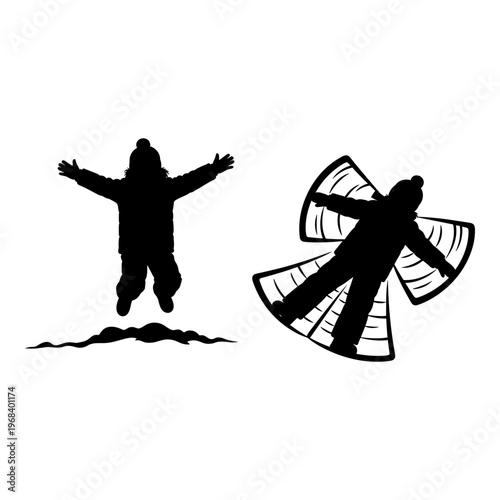 Transformation from human to butterfly through joyful leaping and winged flight Vector, illustration