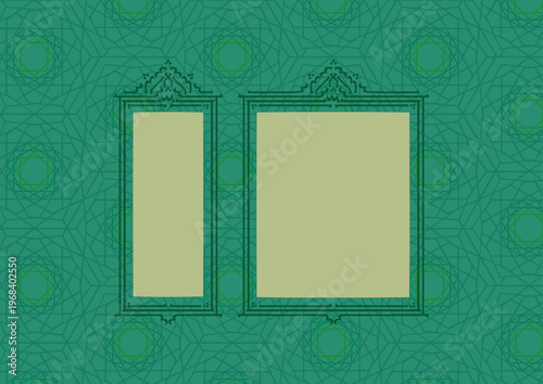 Ornate Decorative Frames on Teal Theme Geometric Pattern Background