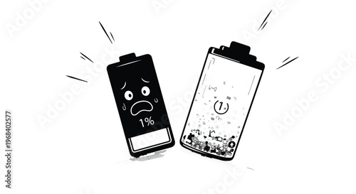 dead battery icons with sad faces