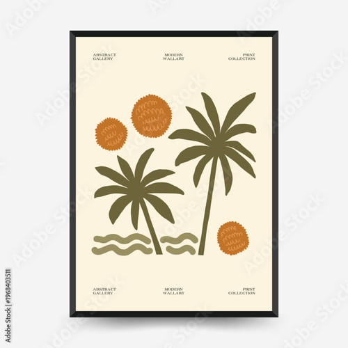 Tropical Palm Landscape Botanical Mid Century Poster