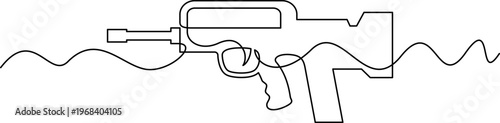 one line art Famas Assault Rifle vector illustration. line art, one continuous line, simple, hand drawn and sketch style. for icons, symbols, signs or logos. PNG