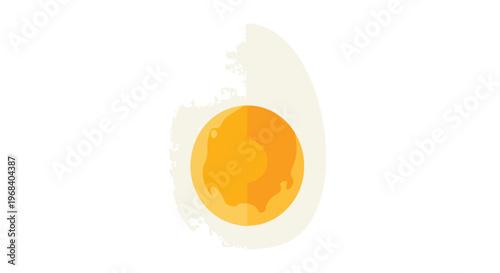 Stylized illustration of a halved egg with a vibrant yellow yolk and white albumen, isolated on a plain background