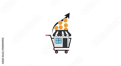 Cartoon shopping cart with donuts.