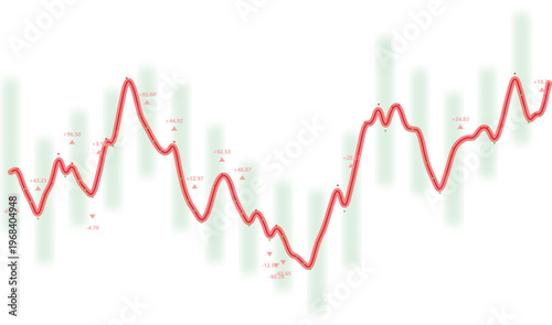 Dynamic red line graph, fluctuating stock market chart, business data visualization, financial analytics vector, economic trend illustration for reports and presentations