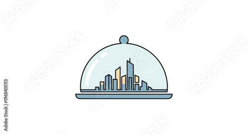 City Skyline Under Glass Cloche Dome.