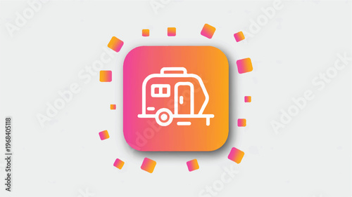 colorful camper trailer icon with confetti  travel symbol
