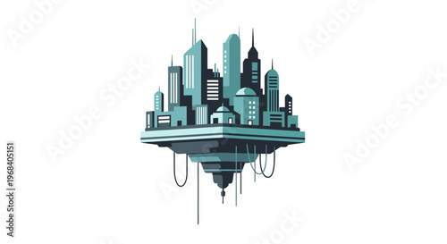 Cityscape on a flying plate illustration.