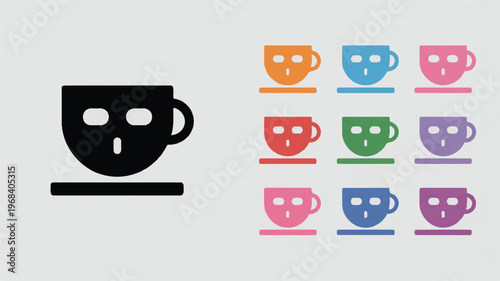 colorful coffee cup icons with surprised face expressions