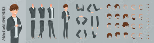 Man Set Character in A Modern Office For Business with A Male Illustration in Eye-Catching Black and White. A Professional Pose with Flat Design for A Student, Adult, or Businessman