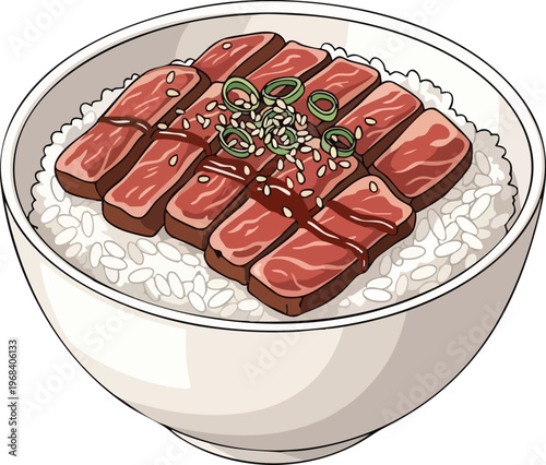 Delicious Japanese Gyudon Beef Bowl with Rice.