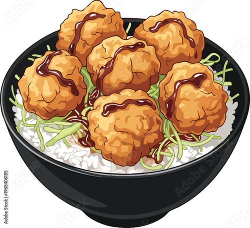 Delicious Karaage Donburi Japanese Fried Chicken Rice Bowl.