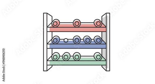 Colorful dumbbell rack with weights.