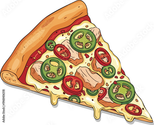 Delicious Slice of Pizza with Jalapenos and Tomatoes.