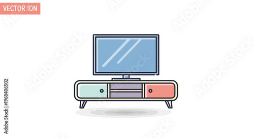 Colorful TV on Modern Entertainment Console.