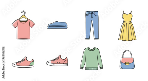 Fashion clothing and accessories on display.