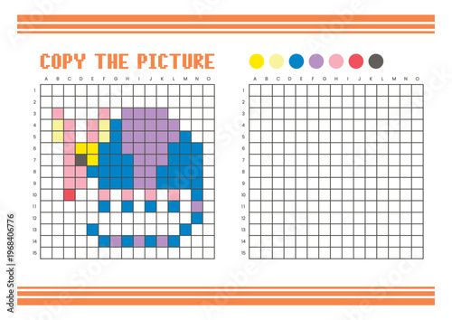 Copy the picture grid drawing worksheet for kids. Pixel art armadillo