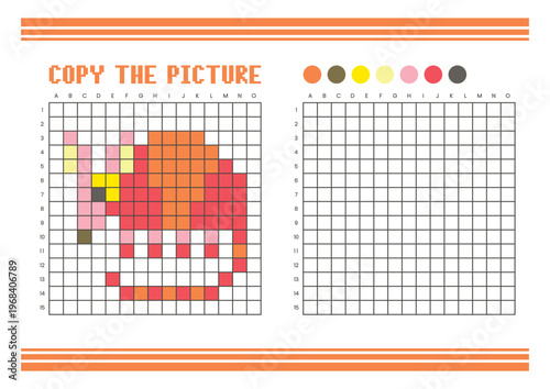Copy the picture grid drawing worksheet for kids. Pixel art armadillo