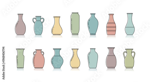 Collection of various colorful ceramic vases.