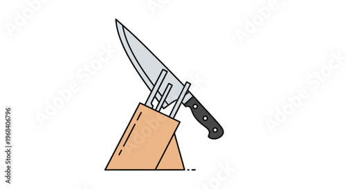 Knife with black handle on stand.