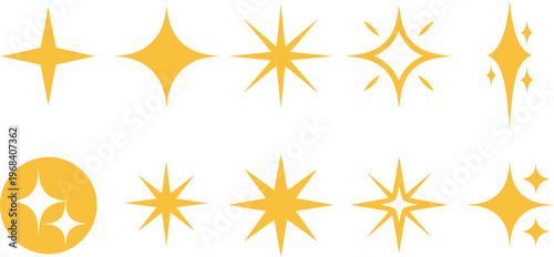 Collection of Golden Starburst Shapes in Various Design Styles
