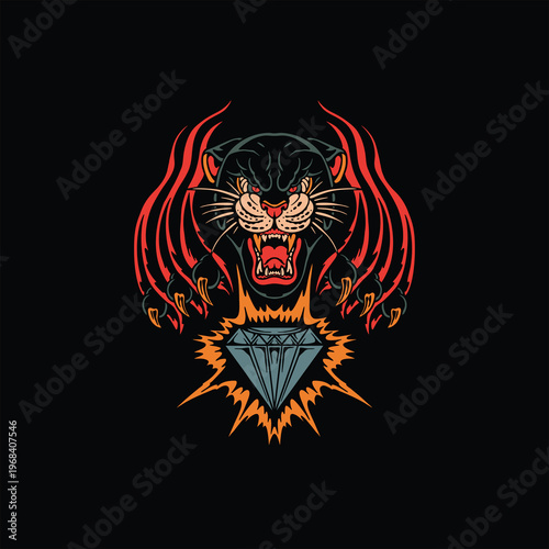 panther diamond tattoo vector design
