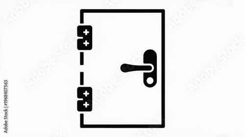 Graphic illustration of a door with lock and hinges