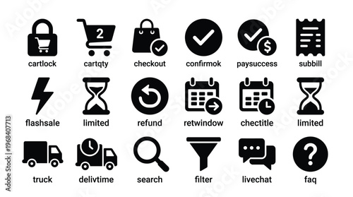 Collection of ecommerce icons for website or app in black