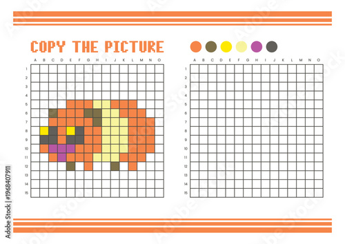 Copy the picture grid drawing worksheet for kids. Pixel art guinea pig