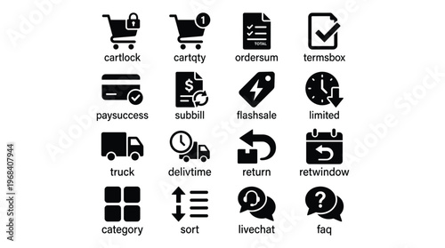 Collection of ecommerce icons for online shopping and store management