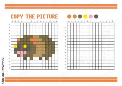 Copy the picture grid drawing worksheet for kids. Pixel art guinea pig