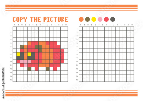 Copy the picture grid drawing worksheet for kids. Pixel art guinea pig