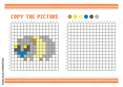 Copy the picture grid drawing worksheet for kids. Pixel art guinea pig