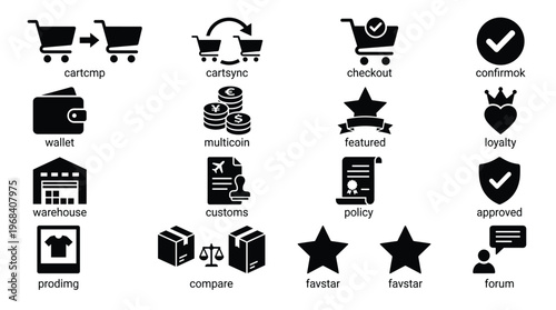 Collection of ecommerce icons for online shopping and business concepts