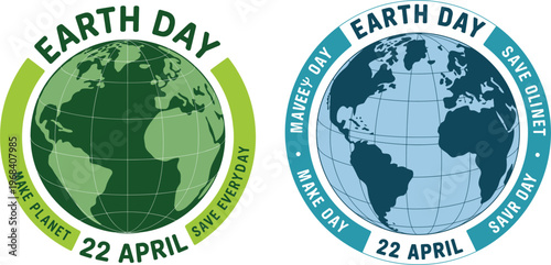 Earth Day badge illustration with globe and eco message promoting environmental awareness sustainability and planet protection campaign design elements