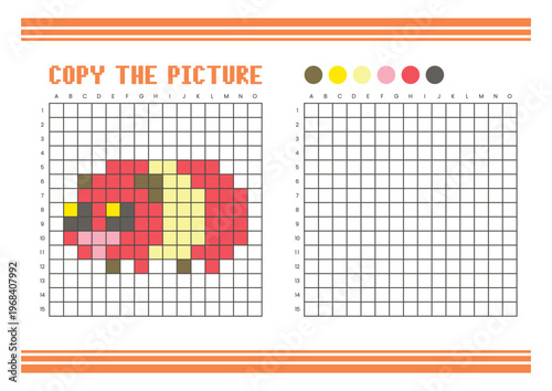 Copy the picture grid drawing worksheet for kids. Pixel art guinea pig