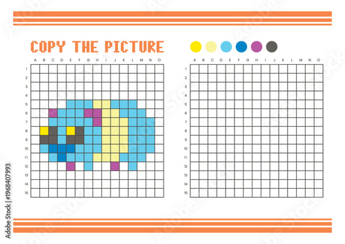 Copy the picture grid drawing worksheet for kids. Pixel art guinea pig