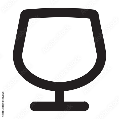 Black outline of an empty brandy snifter glass on a white background Keywords: brandy glass, snifter, cognac glass, empty glass, drinkware