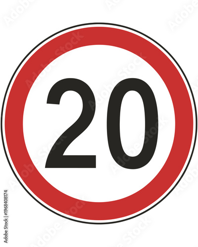 Speed limit twenty miles per hour road sign on white background