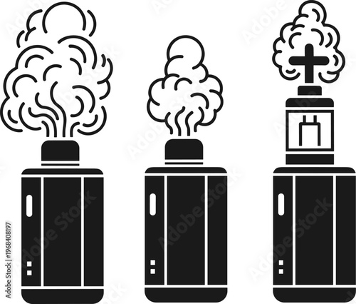 Vape smoke icons set vector illustration electronic cigarette vapor clouds device concept for vaping design isolated on white background