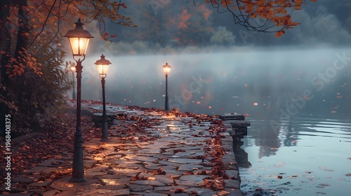 Warm Lantern Glow Beside Quiet Lake