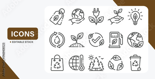 Environment related line icon set. Ecology and nature linear icons. Eco friendly outline vector sign collection.