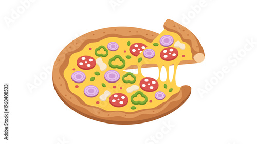 Delicious cheese pizza with pepperoni and vegetables on top sliced