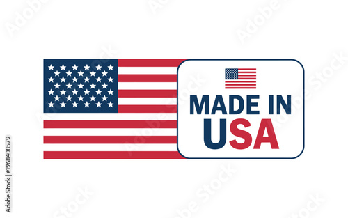 American flag with made in USA label for product origin identification