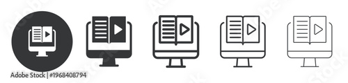 Online Video Learning thin line and solid icon. Multi series icon. Web minimal icon