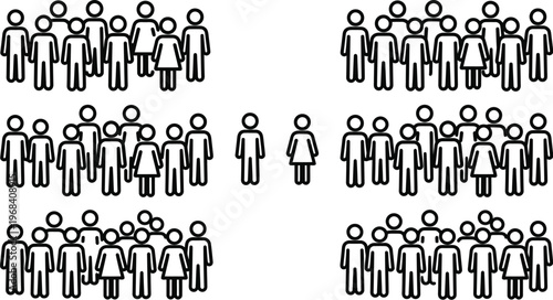 Vector graphic illustration of people standing in groups communicating