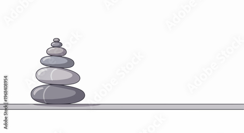 Stacked stones in perfect balance, forming a tranquil rock tower on a clean white background. Grey smooth stacked stones symbolize harmony and mindfulness, ideal for spa and wellness concepts.