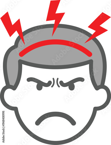 Angry man with headache and lightning bolts on his head vector graphic illustration